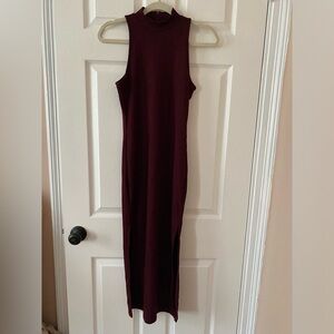 Like new Forever 21 burgundy mock neck sleeveless ribbed bodycon dress